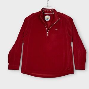 Tommy Bahama Mens‎ Large Velour Velvet Red Pullover 1/4 Zip See Pix